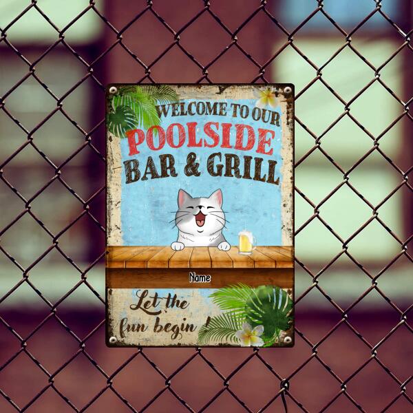 Welcome To Our Poolside Bar & Grill, Hawaii Style Sign, Personalized Dog & Cat Metal Sign, Gifts For Pet Lovers