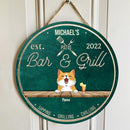Patio Bar & Grill, Wooden Door Hanger, Personalized Dog & Cat Door Sign, Front Door Decor, Gifts For Pet Lovers