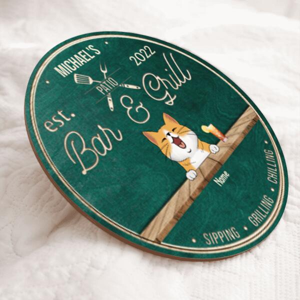 Patio Bar & Grill, Wooden Door Hanger, Personalized Dog & Cat Door Sign, Front Door Decor, Gifts For Pet Lovers