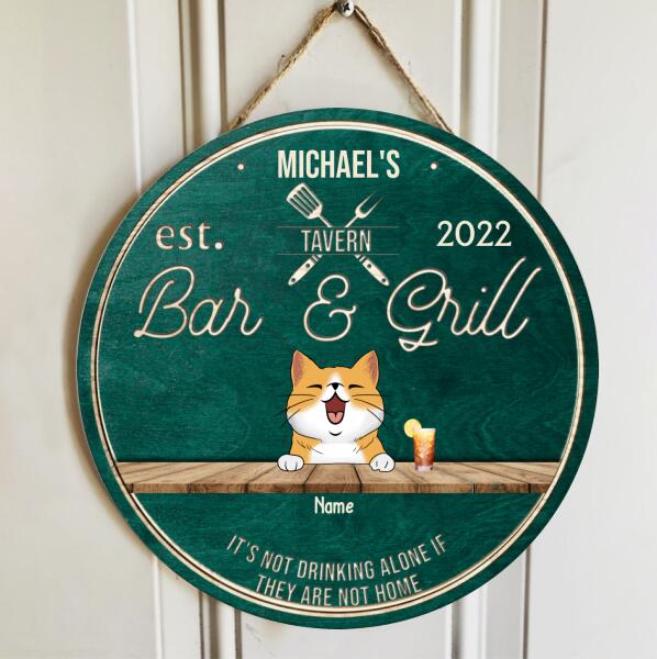 Tavern Bar & Grill, Wooden Door Hanger, Personalized Dog & Cat Door Sign, Front Door Decor, Gifts For Pet Lovers
