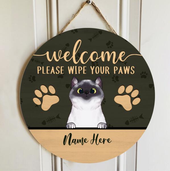 Welcome - Please Wipe Your Paws - Personalized Cat Door Sign