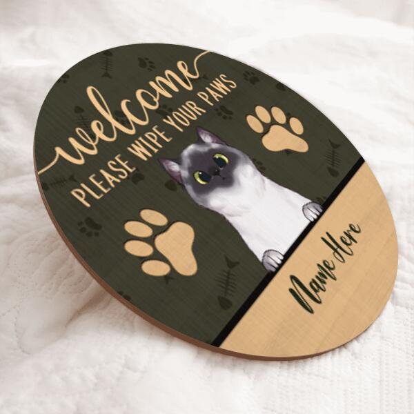 Welcome - Please Wipe Your Paws - Personalized Cat Door Sign