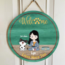 Welcome To My Room - Girl And Cats - Personalized Cat Door Sign