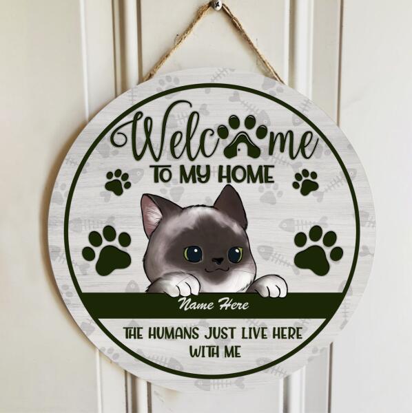 Welcome To Our Home - Peeking Cute Cat - Personalized Cat Door Sign