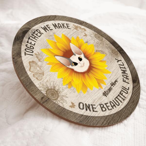 One Beautiful Family - Cat with Sunflower Headdress - Personalized Cat Door Sign