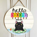 Hello Summer - Cats on Float - Personalized Cat Door Sign