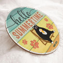 Hello Summer Time - Cats and Deckchair - Personalized Cat Door Sign
