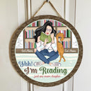 Shh I'm Reading - Girl And Cats Front of Bookshelf Customized Door Sign