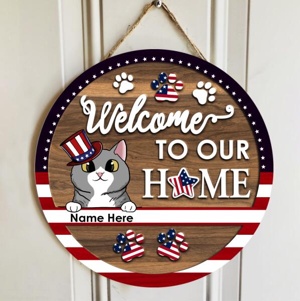 Welcome To Our Home - 4th of July Decoration - Personalized Cat Door Sign