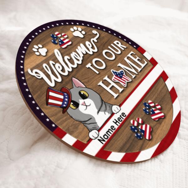 Welcome To Our Home - 4th of July Decoration - Personalized Cat Door Sign