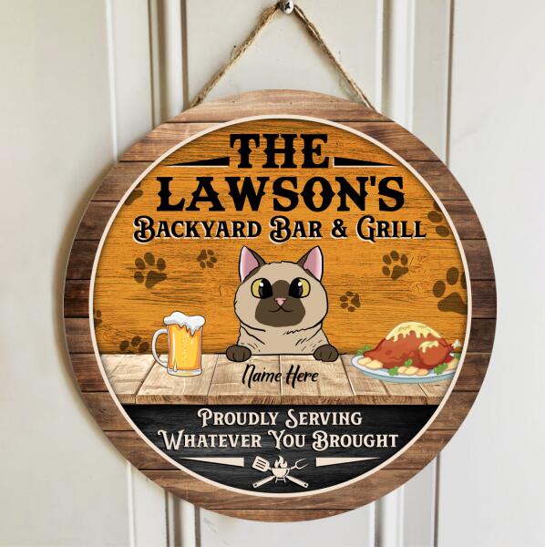 Backyard Bar And Grill - Beer and Roasted Turkey - Personalized Cat Door Sign