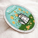 Welcome Hope You Like Cat Hair - Fluffy Cats and  Flowers - Personalized Cat Door Sign