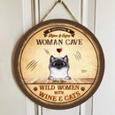 Welcome Woman's Cave - Wild Women With Wine and Cats - Personalized Cat Door Sign