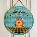 All Paws Welcome - Yellow Checkered Tablecloth - Personalized Cat Door Sign