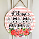 Welcome - Pink Flowers - Personalized Cat Door Sign