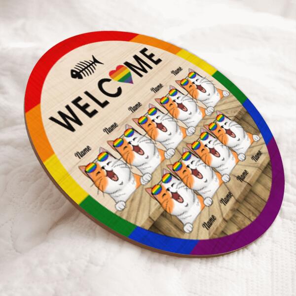 Welcome - LGBT Cute Cats - Personalized Cat Door Sign