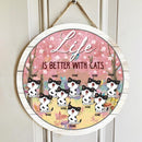 Life Is Better With Cats - Pink Tree - Personalized Cat Door Sign