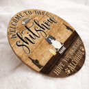 Welcome To The Shitshow Hope You Brought Alcohol, Wooden Door Hanger, Personalized Cat Door Sign
