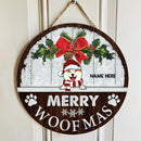 Merry Woofmas, Christmas Rustic Door Hanger, Personalized Christmas Dog Breeds Door Sign, Front Door Decor