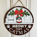 Meowy Catmas, Christmas Rustic Door Hanger, Personalized Christmas Cat Breeds Door Sign, Front Door Decor