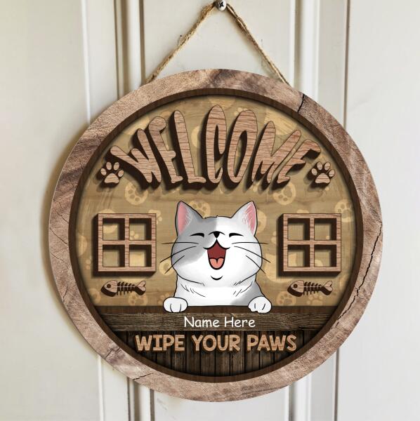 Welcome Wipe Your Paws - Personalized Cat Wooden Door Sign