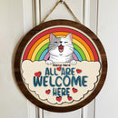 All Are Welcome Here - LGBT Rainbow - Personalized Cat Door Sign