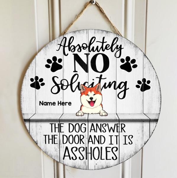 Absolutely No Soliciting, White Rustic Door Hanger, Personalized Dog Breeds Door Sign, Front Door Decor