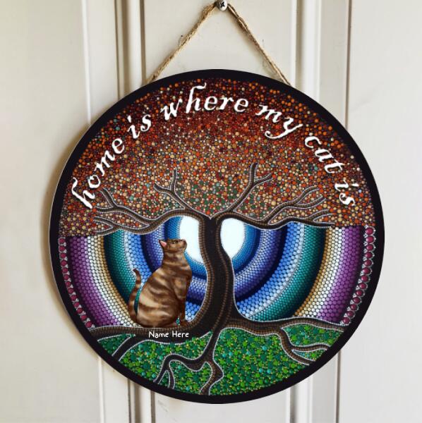Home Is Where My Cats Are - Mandala Style - Personalized Cat Door Sign