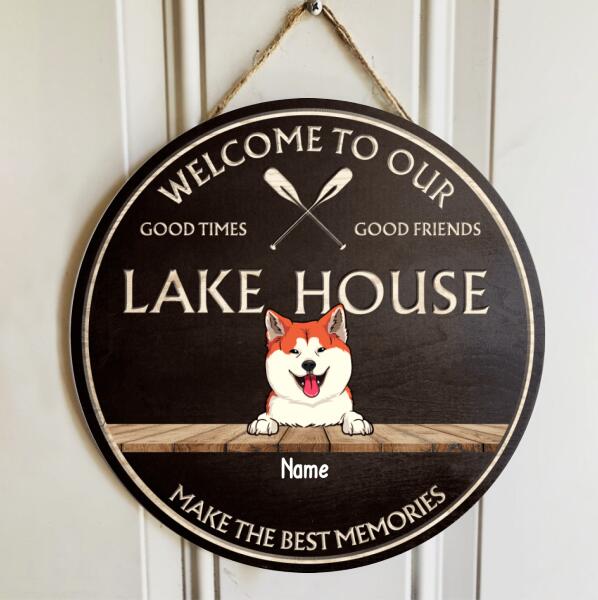 lake house decor Welcome To Our Lake House Make The Best Moment, Welcome Door Hanger, Personalized Dog Breeds Door Sign