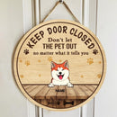 Keep Door Closed Don't Let The Pets Out, Yellow Pawprints Door Hanger, Personalized Dog & Cat Door Sign