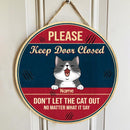 Please Keep Door Closed Don't Let The Cat Out, Blue & Pink Door Hanger, Personalized Cat Breeds Door Sign