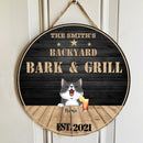 Cat Backyard Bar & Grill Sign, Backyard Home Wreath Black Background, Personalized Cat Breeds Door Sign