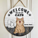 Welcome Hope You Like Cats - Brick Wall - Personalized Door Sign