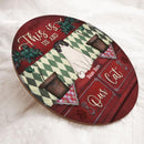 This Is Us And Our Cat - Red Wood Cabinet - Personalized Door Sign