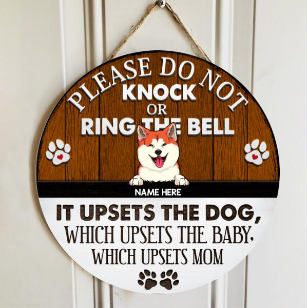 Please Do Not Knock Or Ring The Bell, Rustic Wooden Door Hanger, Personalized Background Color & Dog Breeds Door Sign