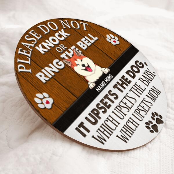 Please Do Not Knock Or Ring The Bell, Rustic Wooden Door Hanger, Personalized Background Color & Dog Breeds Door Sign