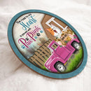 The Road To My Heart - Cats On Pink Truck - Personalized Cat Door Sign
