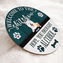 Welcome To The Shitshow, Welcome Rustic Wooden Door Hanger, Personalized Background Color & Dog Breeds Door Sign