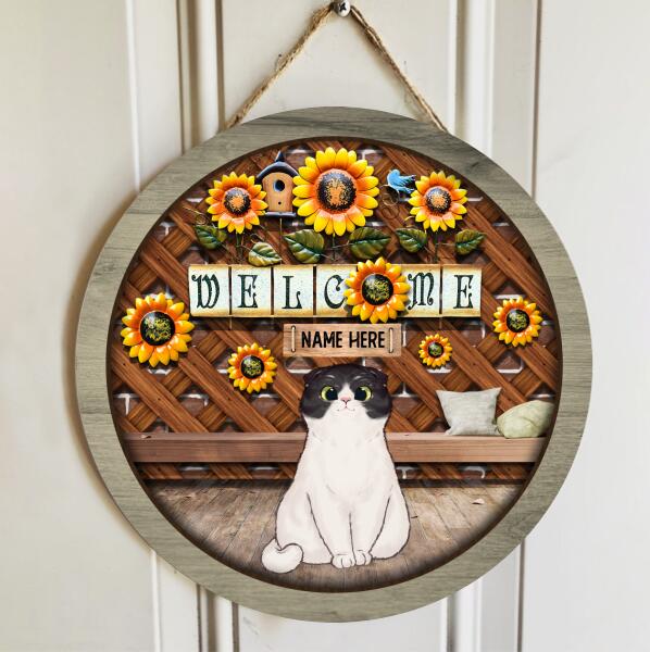 Welcome - Sunflower Decoration - Personalized Cat Door Sign
