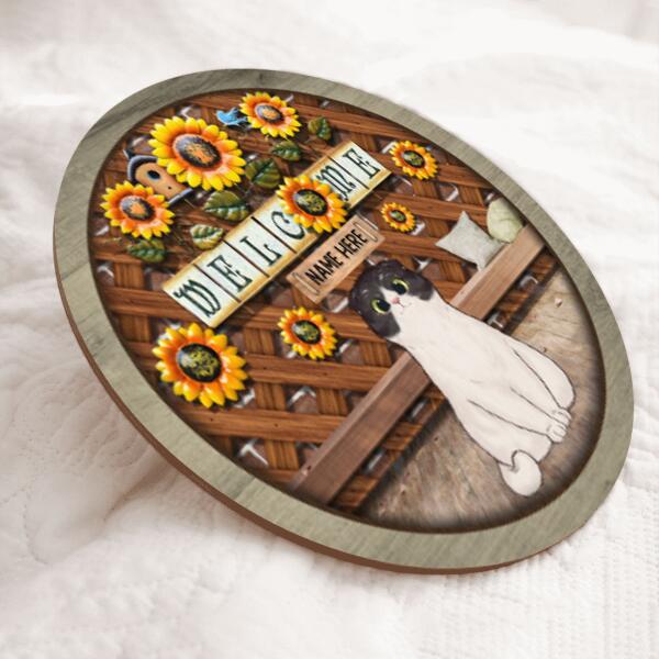 Welcome - Sunflower Decoration - Personalized Cat Door Sign