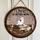 Life Is Better With Cats And Books - Vintage Newspaper Print - Personalized Cat Door Sign
