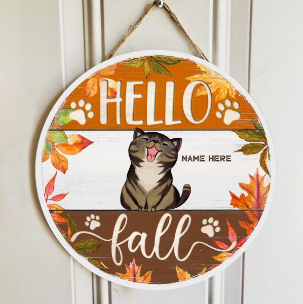 Hello Fall - Maple Leaves Decoration - Personalized Cat Door Sign