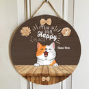 This Is Our Happy Place - Brown Flowers - Personalized Cat Door Sign