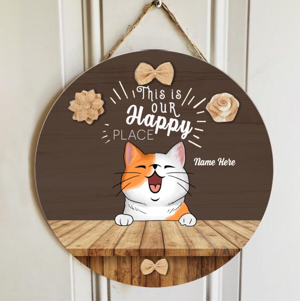 This Is Our Happy Place - Brown Flowers - Personalized Cat Door Sign