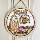 Home Is Where My Cats Are - White Door and Flowers - Personalized Door Sign