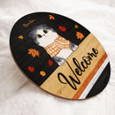 Welcome - Cats Wear Scarf - Personalized Cat Autumn Door Sign