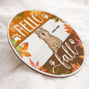 Hello Fall - Autumn Maple Leaves Decoration - Personalized Cat Fall Door Sign