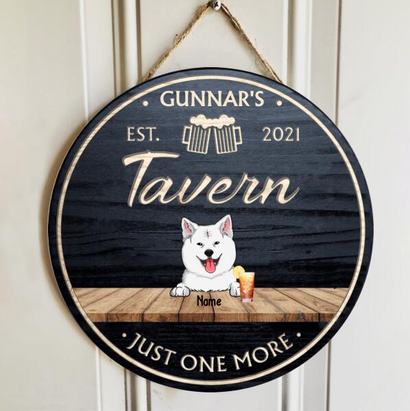 Tavern Just One More, Custom Background Colors, Dog & Beverage, Personalized Dog Breeds Door Sign