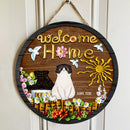Welcome Home - Cats At Garden - Personalized Cat Door Sign