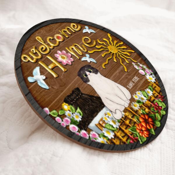 Welcome Home - Cats At Garden - Personalized Cat Door Sign